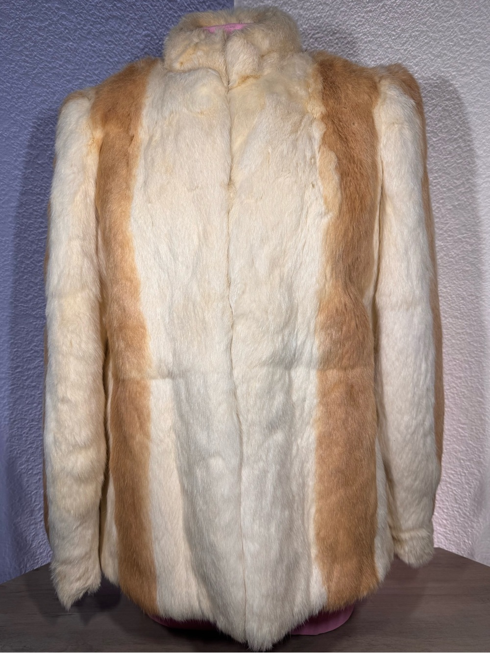 Vintage Two Tone Rabbit Fur Jacket French Fur Origin Satin Lined Pockets Coat M